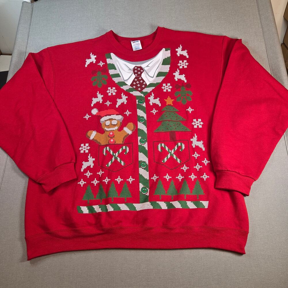 NuBlend 2XL Ugly Christmas Sweater Red Holiday Graphic Pullover Sweatshirt